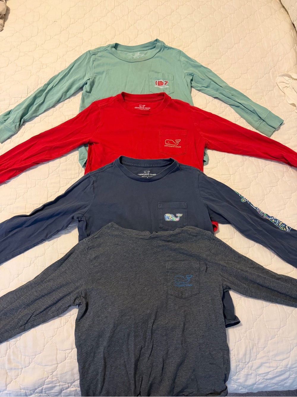 Vineyard Vines Kids Long-Sleeve Pocket Tees - Red, Light Blue, Navy, Gray